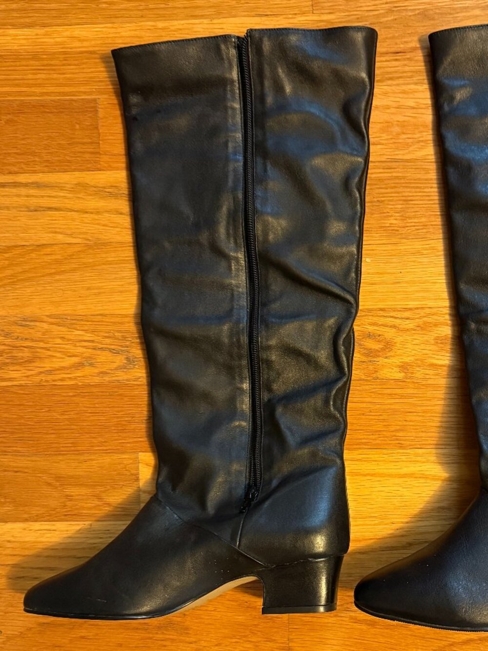 Naturalizer Black Leather Knee High Boots — 8.5 W, Side Zip, Block Heel